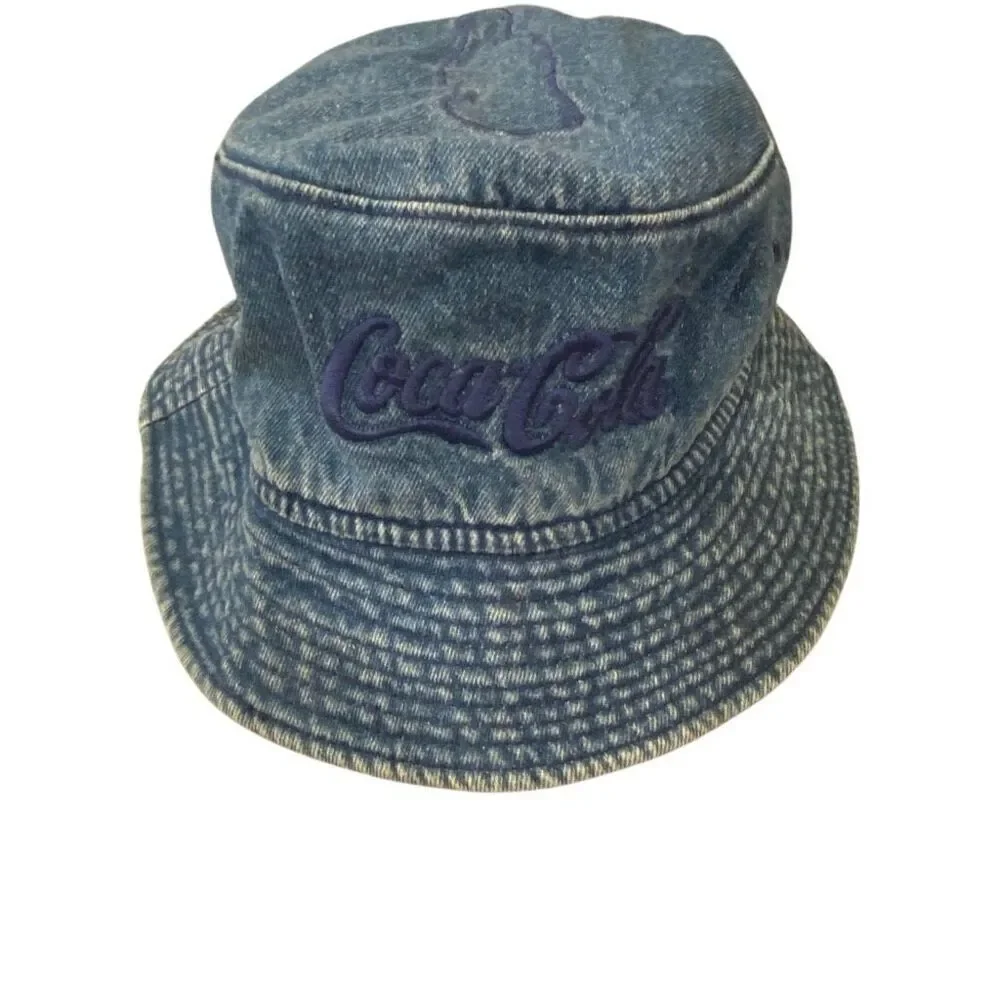 Vintage 80s/90s Coca Cola Bucket Hat Blue Denim Hip Hop Streetwear Embroidered